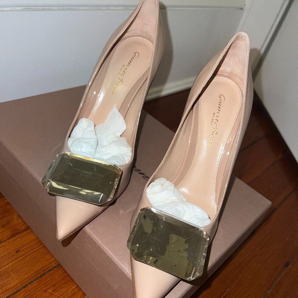 GIANVITO ROSSI Jaipur Pump Nude Patent Crystal, size 36.5